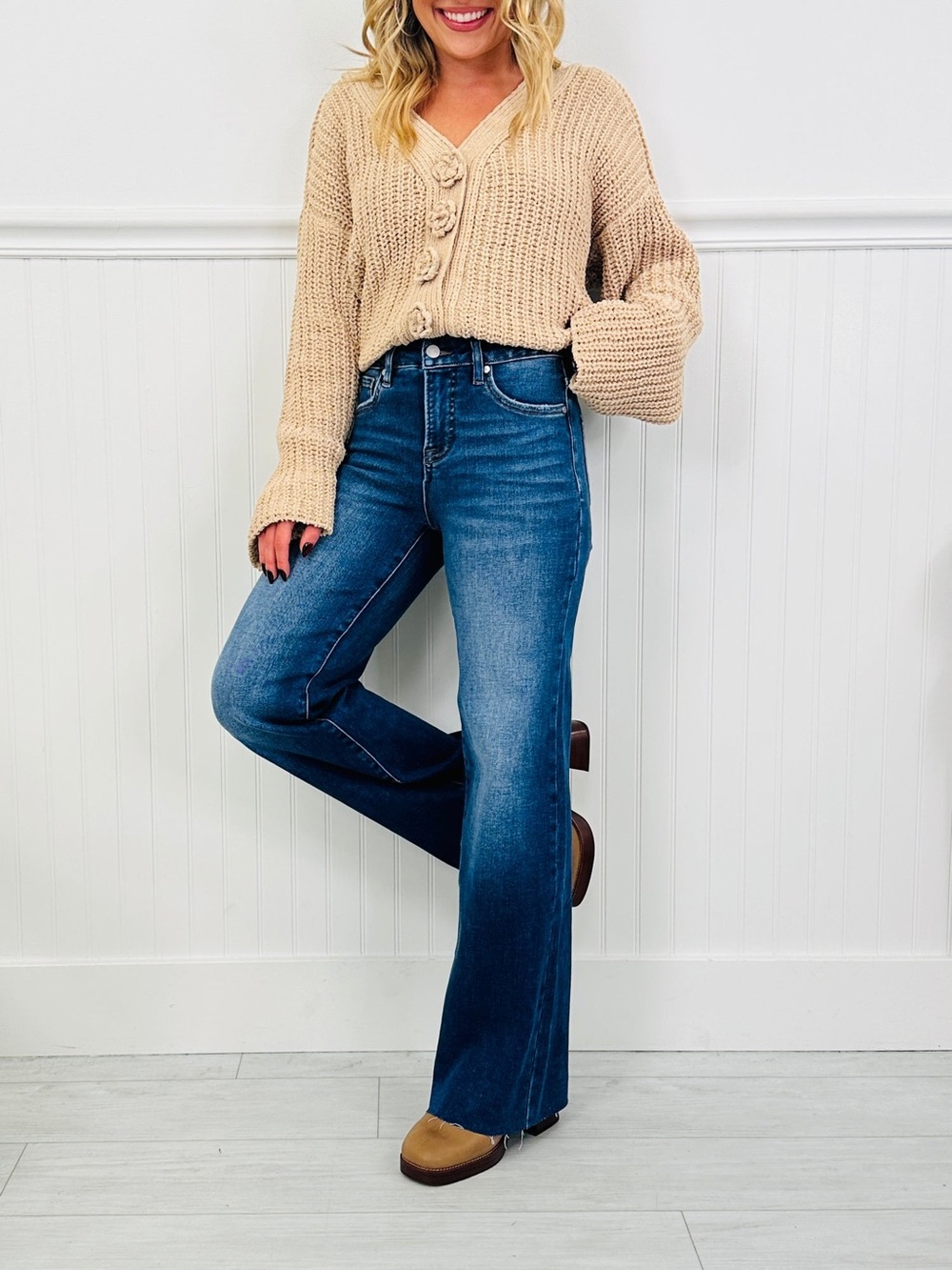 High-Rise Wide-Leg Jeans in Dark Blue Wash